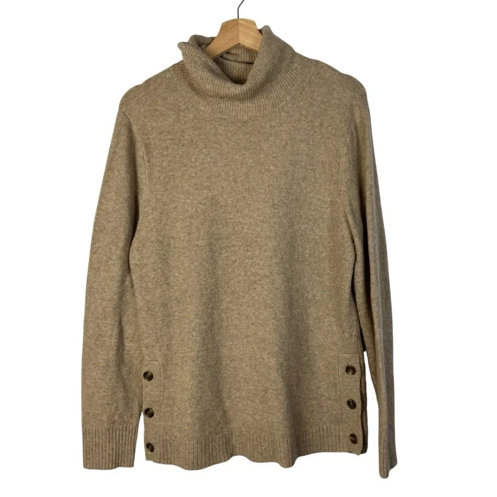 J. Crew Camel Brown Button Turtleneck Soft Yarn Pullover Sweater S